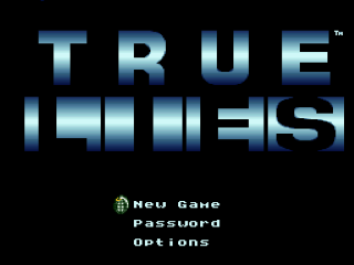 True Lies title screen for Super Nintendo